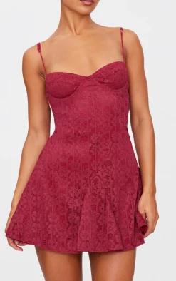 Cherry Red Lace Mini Shift Dress