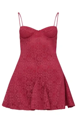Cherry Red Lace Mini Shift Dress