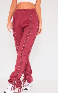 Cherry Red Lace Up Side Detail Oversized Sweatpants