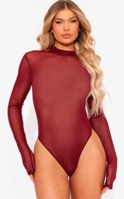 Cherry Red Mesh Backless Bodysuit
