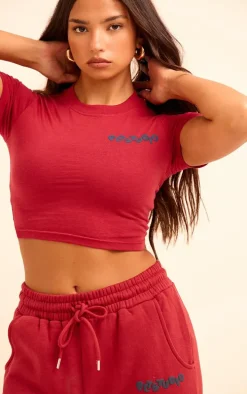 Cherry Red PLT Studio Archive Cotton Puff Print Crop Top