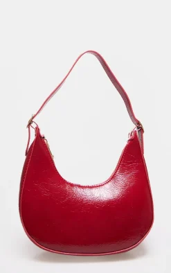 Cherry Red Pu Curved Shoulder Bag