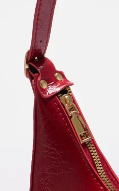 Cherry Red Pu Curved Shoulder Bag