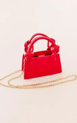 Cherry Red Pu Mini Knot Handle Grab Bag