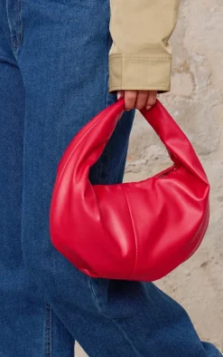 Cherry Red Pu Round Mini Grab Bag