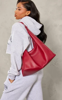 Cherry Red PU Slouchy Oversized Tote Bag