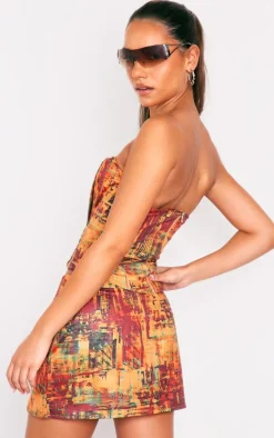 Cherry Red Textured Printed Structured Longline Corset