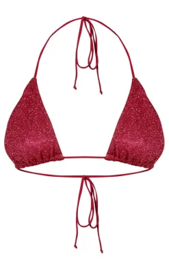 Cherry Red Triangle Glitter Bikini Top