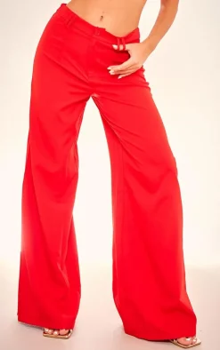 Cherry Red Woven Double Belt Loop Suit Pants
