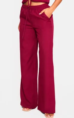 Cherry Red Woven Mid Rise Wide Leg Pants
