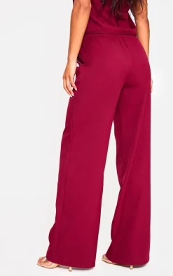 Cherry Red Woven Mid Rise Wide Leg Pants