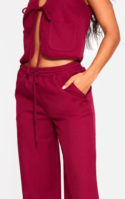 Cherry Red Woven Mid Rise Wide Leg Pants