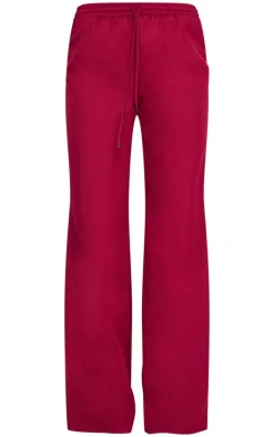Cherry Red Woven Mid Rise Wide Leg Pants