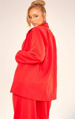 Cherry Red Woven Oversized Suit Jacket