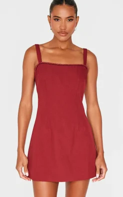 Cherry Red Woven Pearl Mini Dress