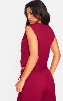 Cherry Red Woven Tie Front Sleeveless Long Top