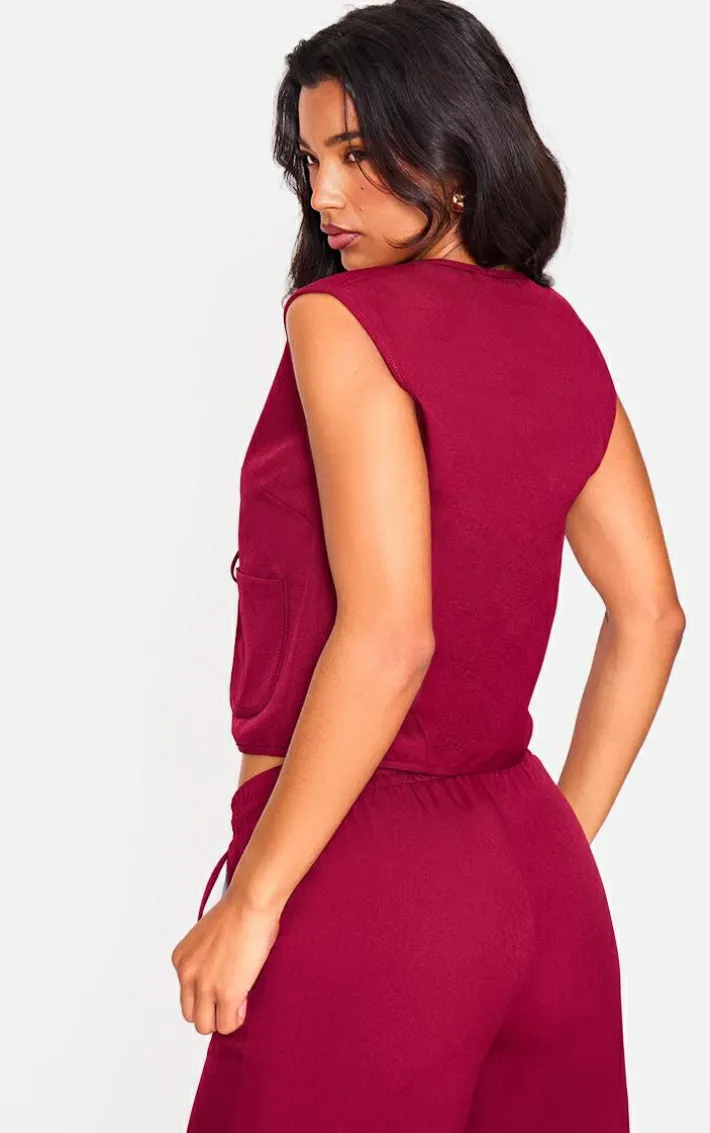 Cherry Red Woven Tie Front Sleeveless Long Top