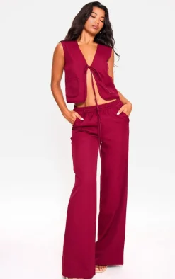 Cherry Red Woven Tie Front Sleeveless Long Top