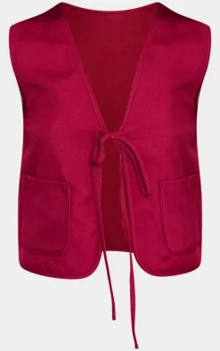 Cherry Red Woven Tie Front Sleeveless Long Top