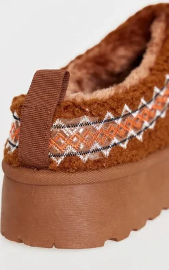 Chestnut Borg Round Toe Slip On Stitched Flats