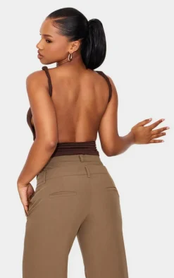 Chestnut Contour Jersey Twist Shoulder Backless Long Top