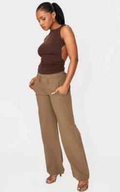 Chestnut Contour Jersey Twist Shoulder Backless Long Top