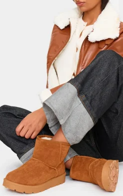 Chestnut Faux Suede Cleated Ankle Boots