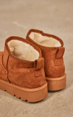 Chestnut Faux Suede Cleated Mini Ankle Boots