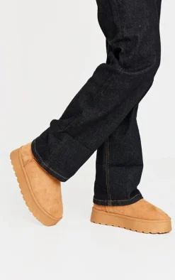 Chestnut Faux Suede Round Toe Stitched Borg Lined Ankle Boots