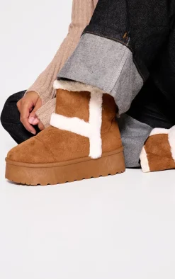 Chestnut Round Toe Faux Fur Ankle Boots