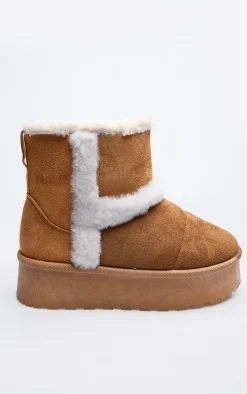 Chestnut Round Toe Faux Fur Ankle Boots