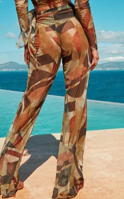 Chocolate Abstract Print Mesh Wide Leg Pants
