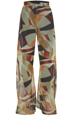 Chocolate Abstract Print Mesh Wide Leg Pants