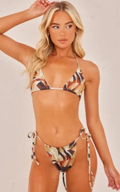 Chocolate Abstract Print Triangle Bikini Top