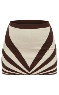 Chocolate Abstract Two Tone Knit Mini Skirt