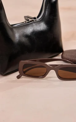 Chocolate Arm Detail Rounded Rectangular Sunglasses