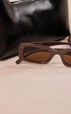 Chocolate Arm Detail Rounded Rectangular Sunglasses