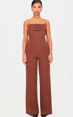 Chocolate Bandeau Cowl Neck Pocket Detailed Jumpsuit