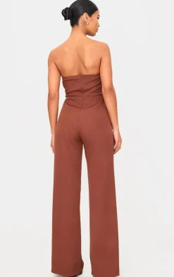Chocolate Bandeau Cowl Neck Pocket Detailed Jumpsuit