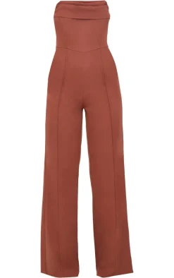 Chocolate Bandeau Cowl Neck Pocket Detailed Jumpsuit