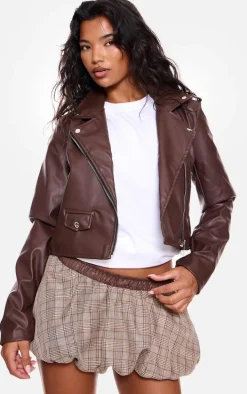 Chocolate Basic Faux Leather Biker Jacket
