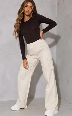 Chocolate Basic Long Sleeve Crew Neck Bodysuit