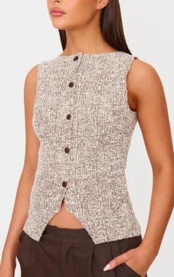 Chocolate Boucle Button Down Vest