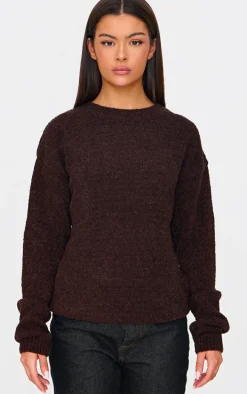 Chocolate Boucle Knit Oversized Sweater