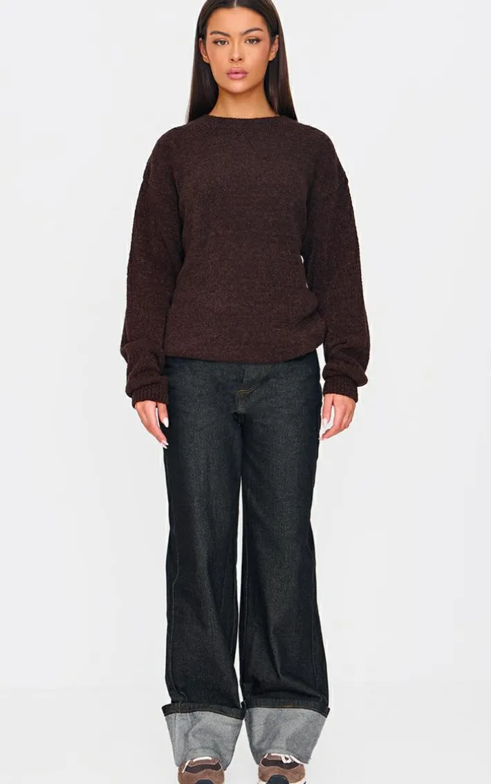 Chocolate Boucle Knit Oversized Sweater
