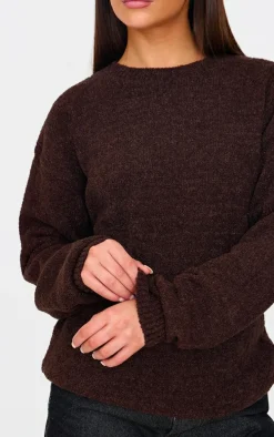 Chocolate Boucle Knit Oversized Sweater