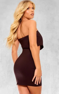 Chocolate Brown Corset Boned Bandeau Cut Out Dress