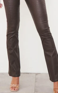 Chocolate Brown Croc Coated Denim Flared Jeans