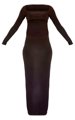 Chocolate Brown Cut Out Detail Long Sleeve Maxi Dress