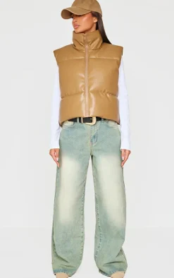 Chocolate Brown Faux Leather Drop Hem Vest